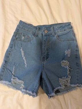 Denim Distressed High-Waist Women’s Shorts - Light Blue Size XS